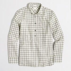 J. Crew Boy Fit Gingham Popover Poplin Shirt in Grey & White 100% Cotton Small